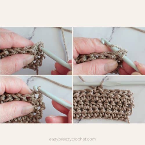 Image collage of how to make a crochet slip stitch.