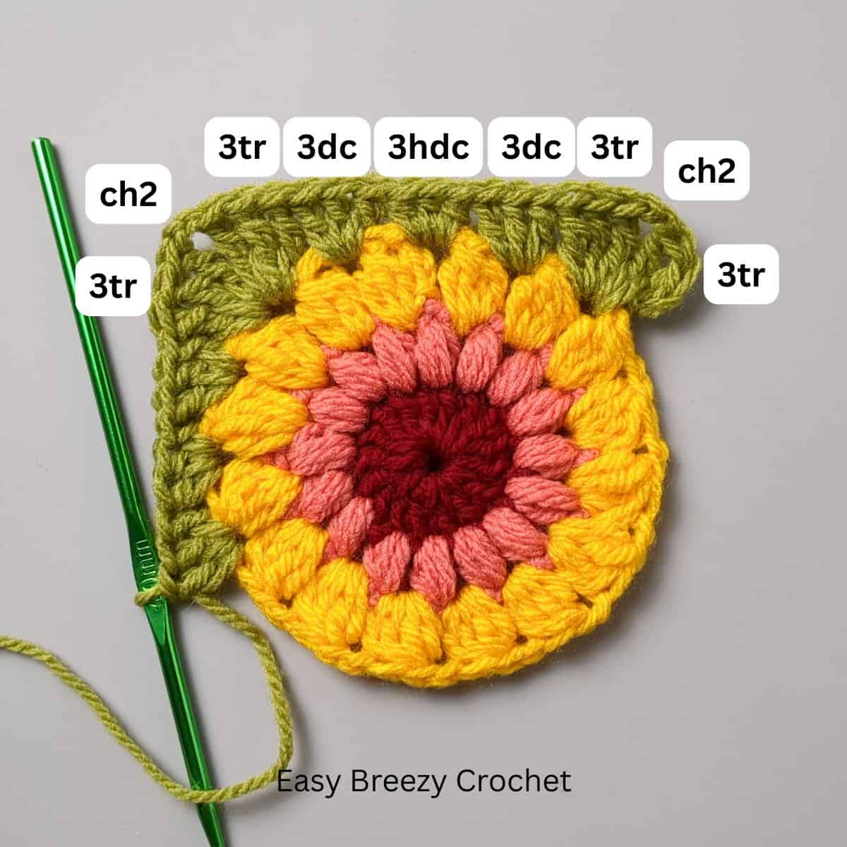 Image showing the shaping of a circlet into a granny square.