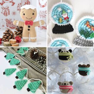 Featured image for a blog post on free crochet patterns for Christmas ornamanets.