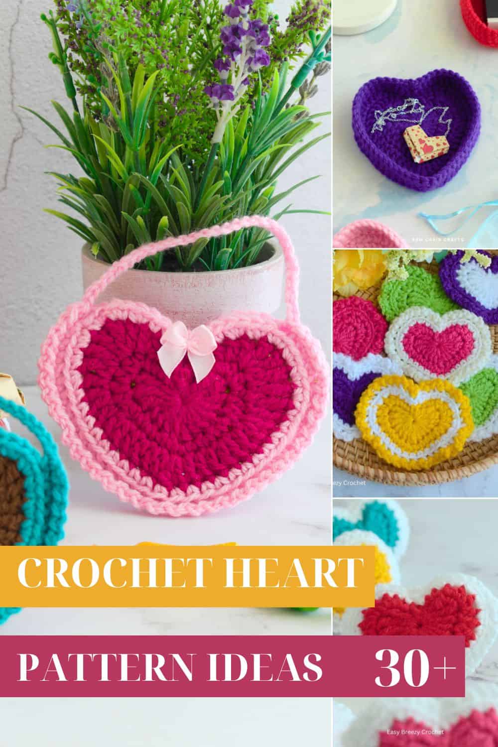 A collage of crochet hearts.