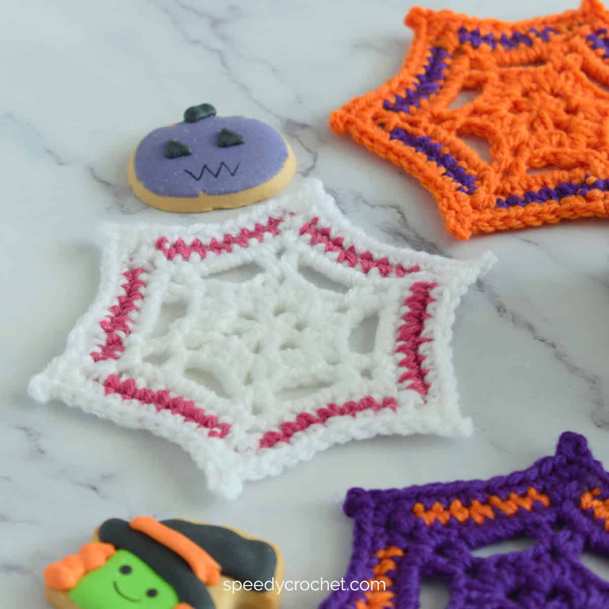 Spider web crochet coaster.