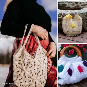 Collage of granny square bags.