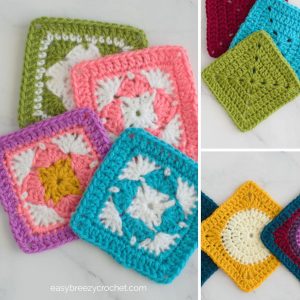Solid granny squares in different colors.