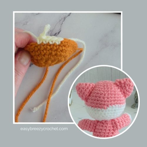 Picture showing a simple color change in a piece of amigurumi.