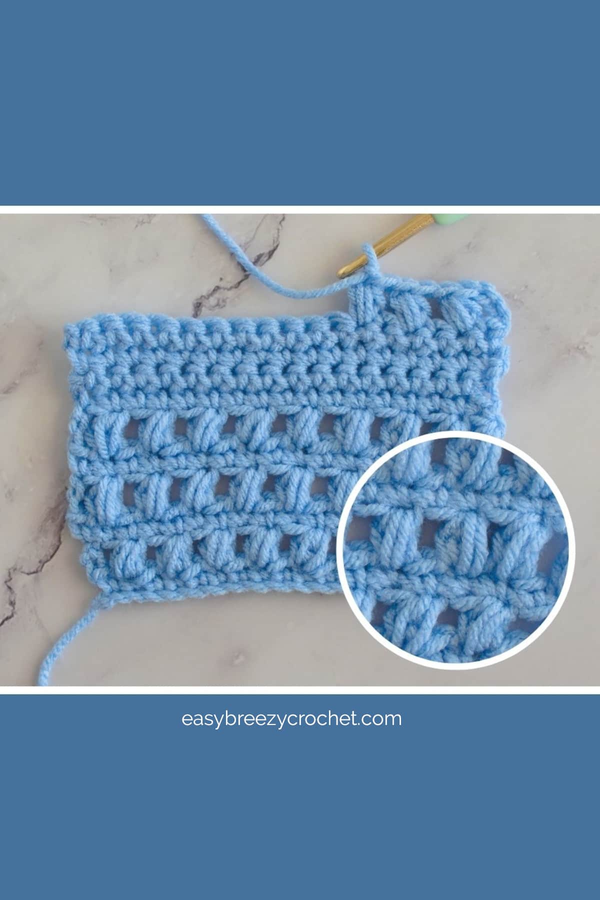 A piece of crochet made with single crochet and crochet puff stitch.