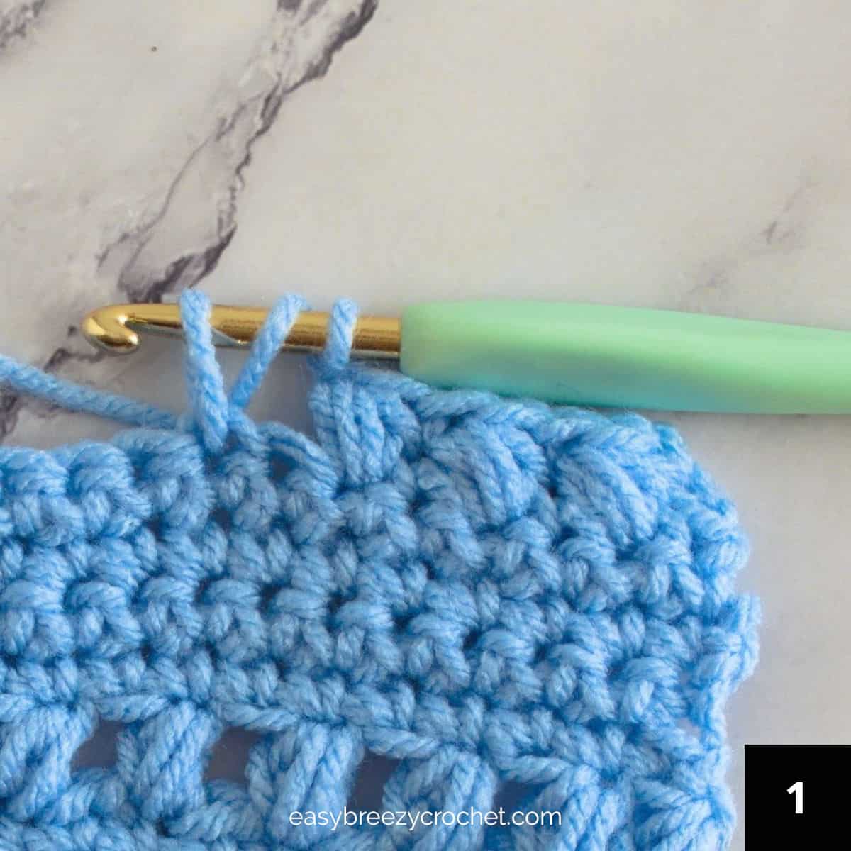 Three loops on a crochet hook.