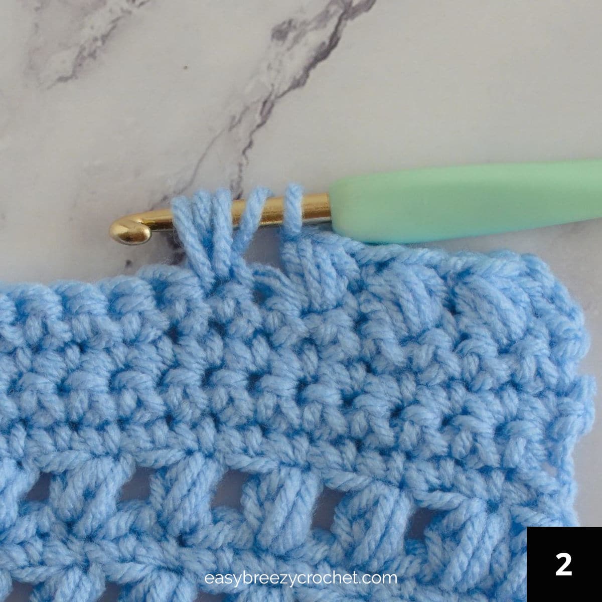 Five loops on a crochet hook.