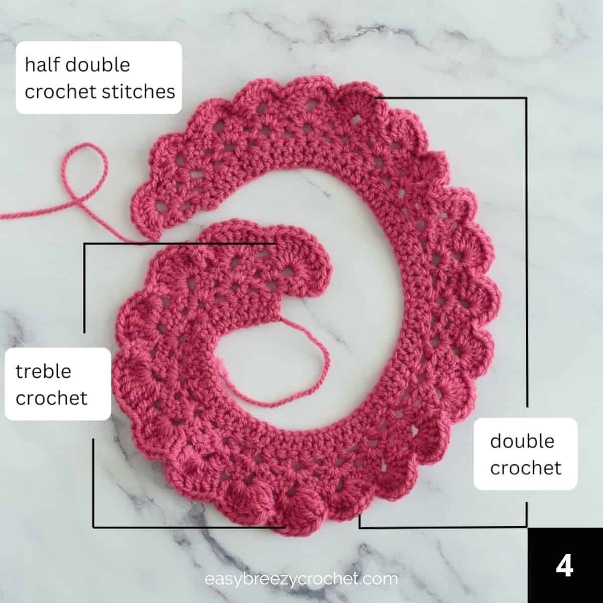 Image showing the different stitches used in row four of flower.