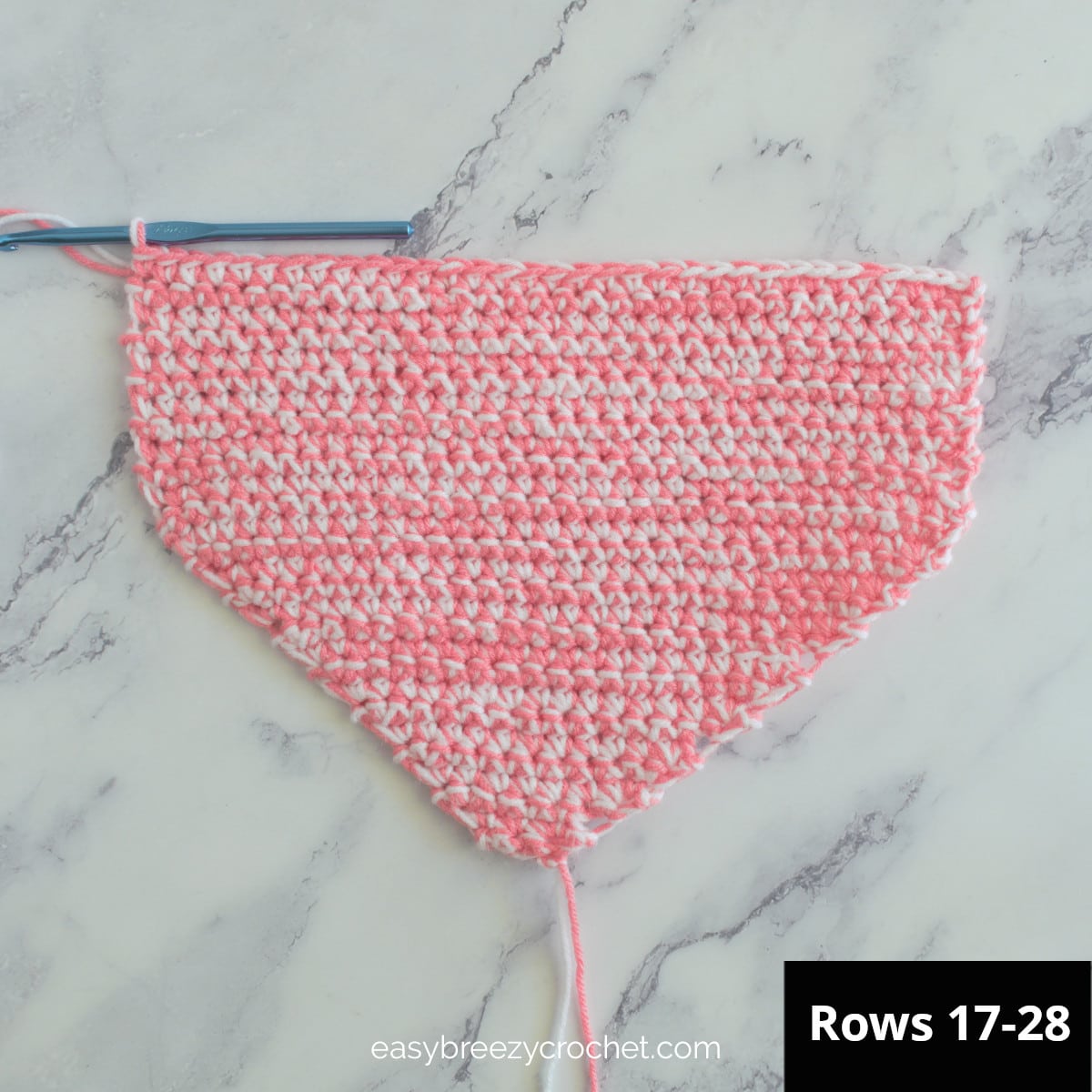 Image showing rows 1-28 of the crochet heart pillow.