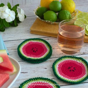 Watermelon crochet coasters.