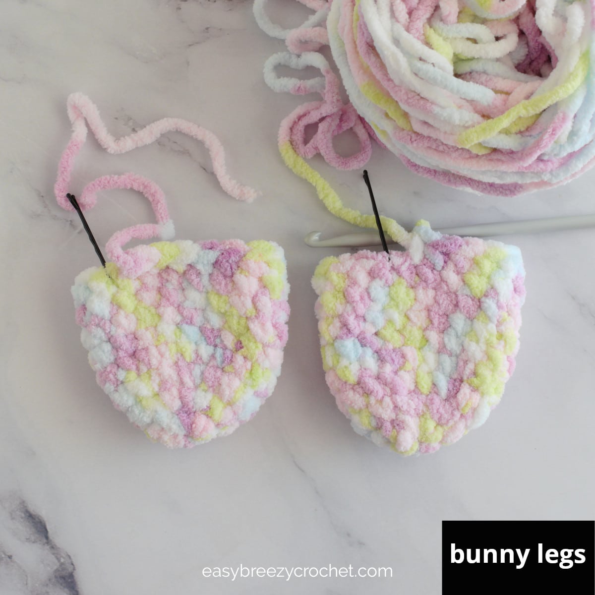 Two crochet shapes for the bunny legs.
