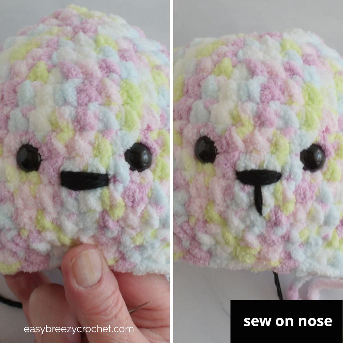 Image showing steps for sewing a bunny nose.