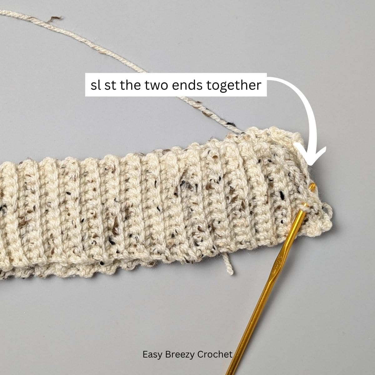 Image showing where to join a piece of crochet ribbing.