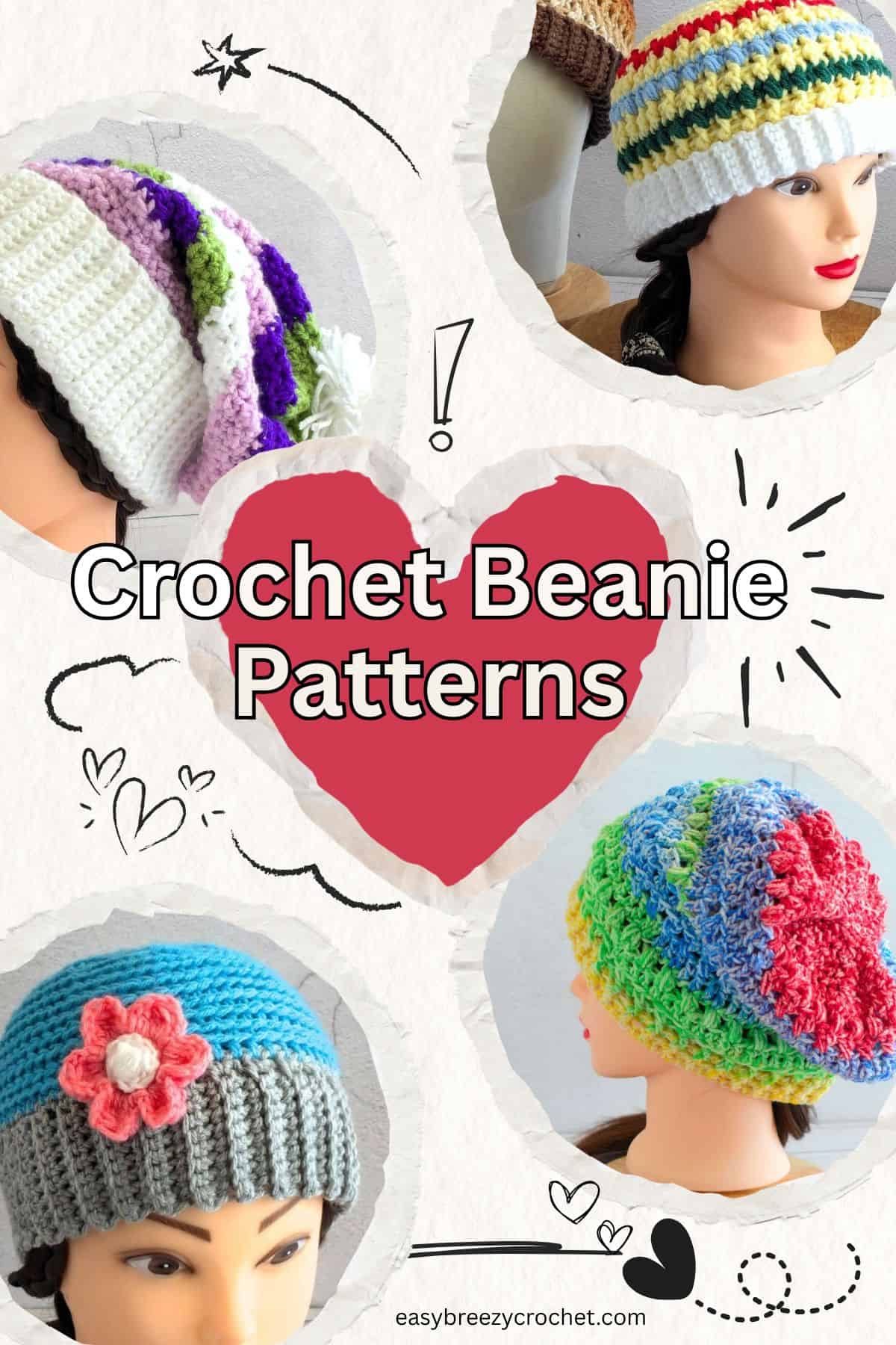 Image collage showing four crochet beanies.
