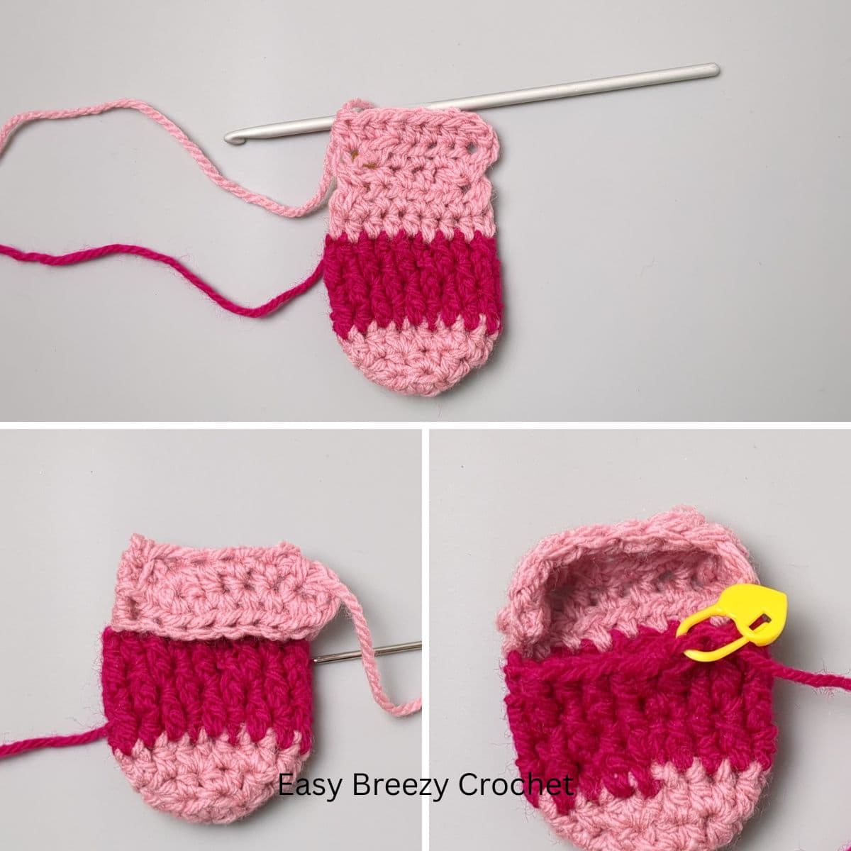 Image showing how to shape a heel on a crochet stocking.