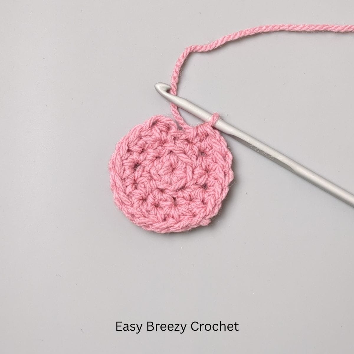 A pink crochet circle.