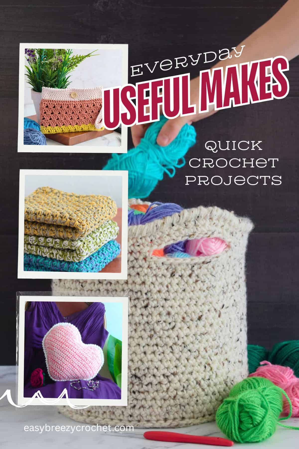 Image collage of easy crochet projects.