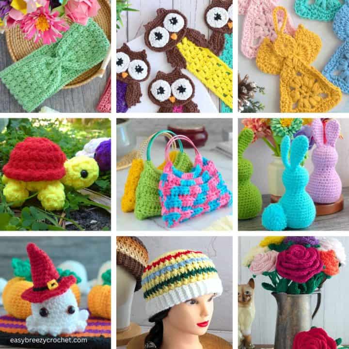 Image collage of different crochet projects.
