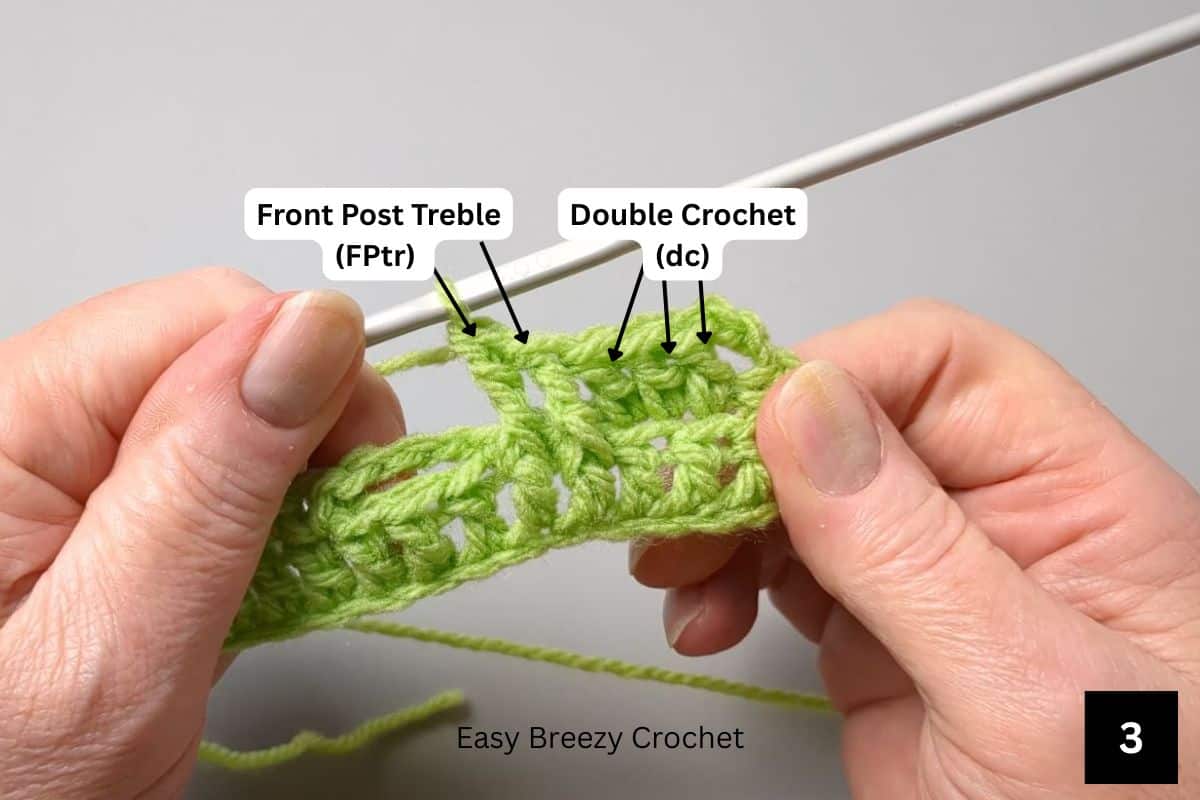 Image showing front post treble stitches and double crochet stitches.