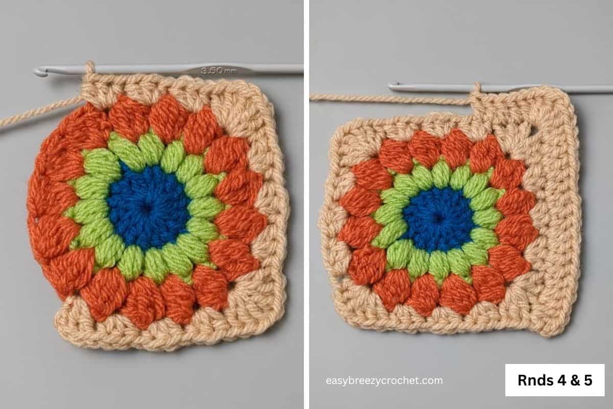 Image of two incomplete granny squares.