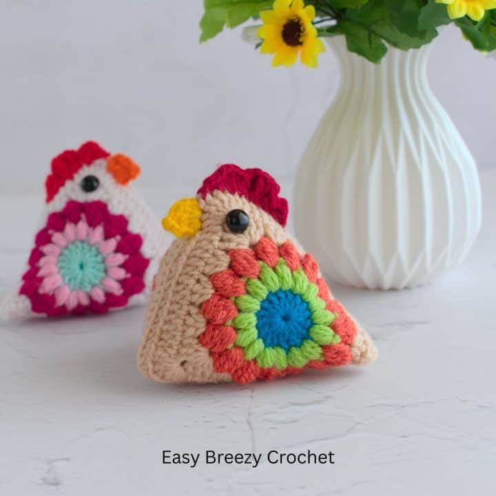 Two granny square chickens.