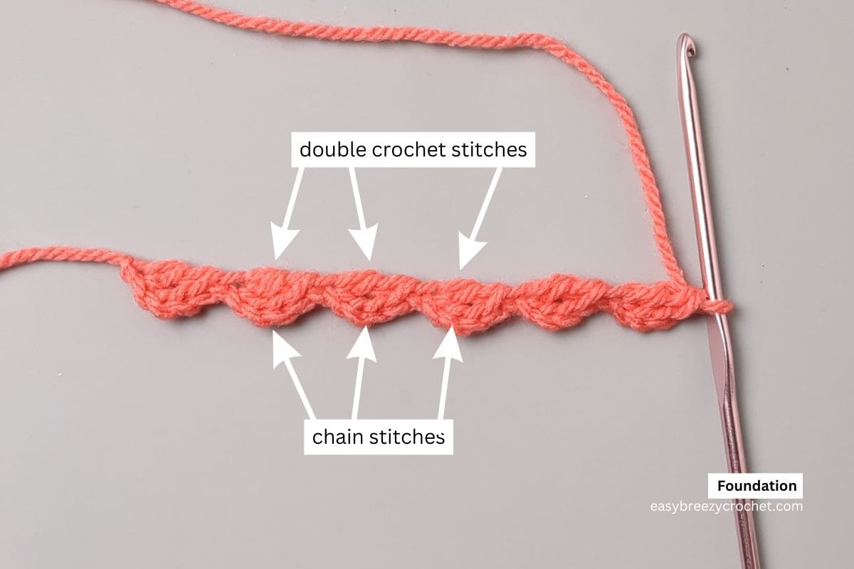Image showing a foundation chain made from double crochet and chain stitches.