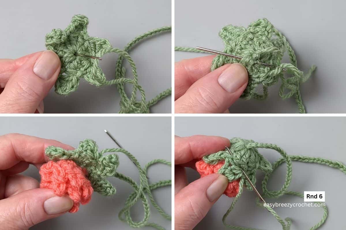 Image showing the assembly of a crochet rose bookmark.