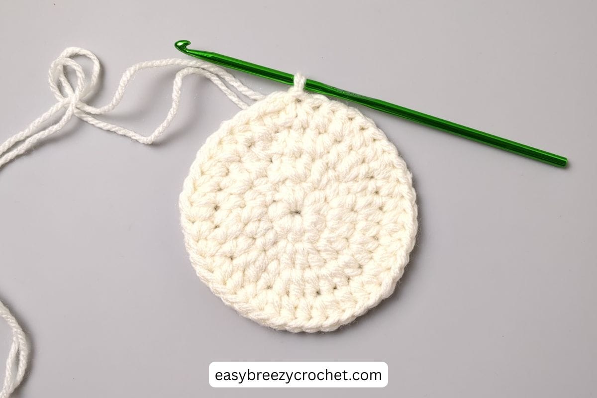 A white crochet circle.