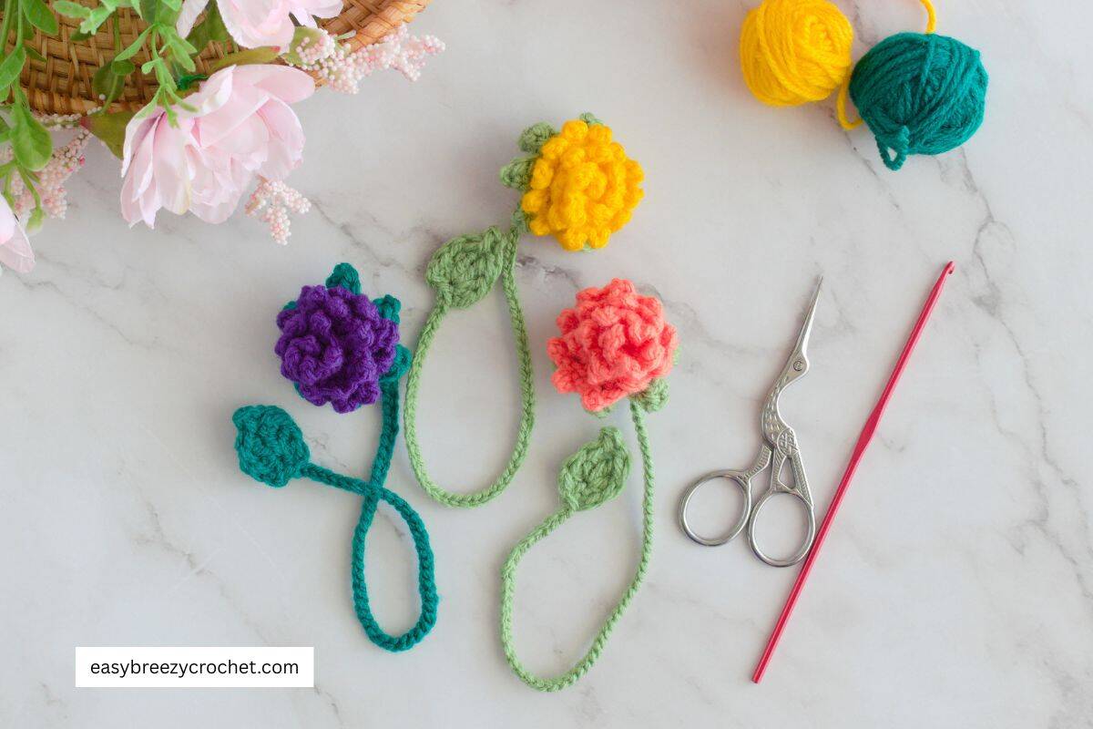 Crochet flower bookmarks