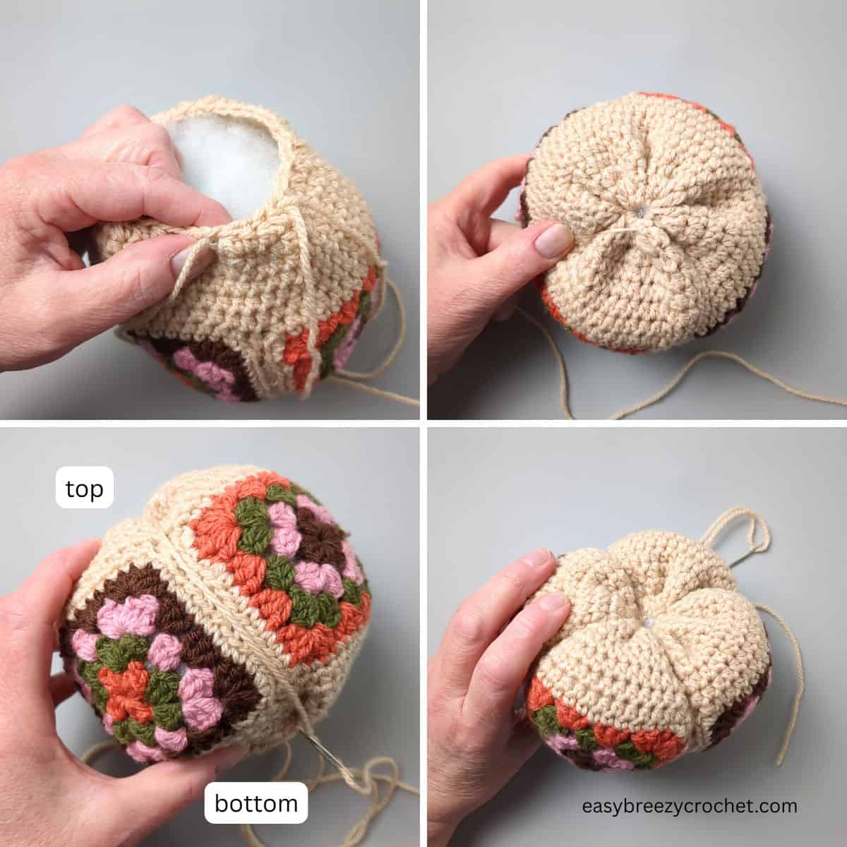 Filling, stuffing and shaping crochet pumpkin part B.