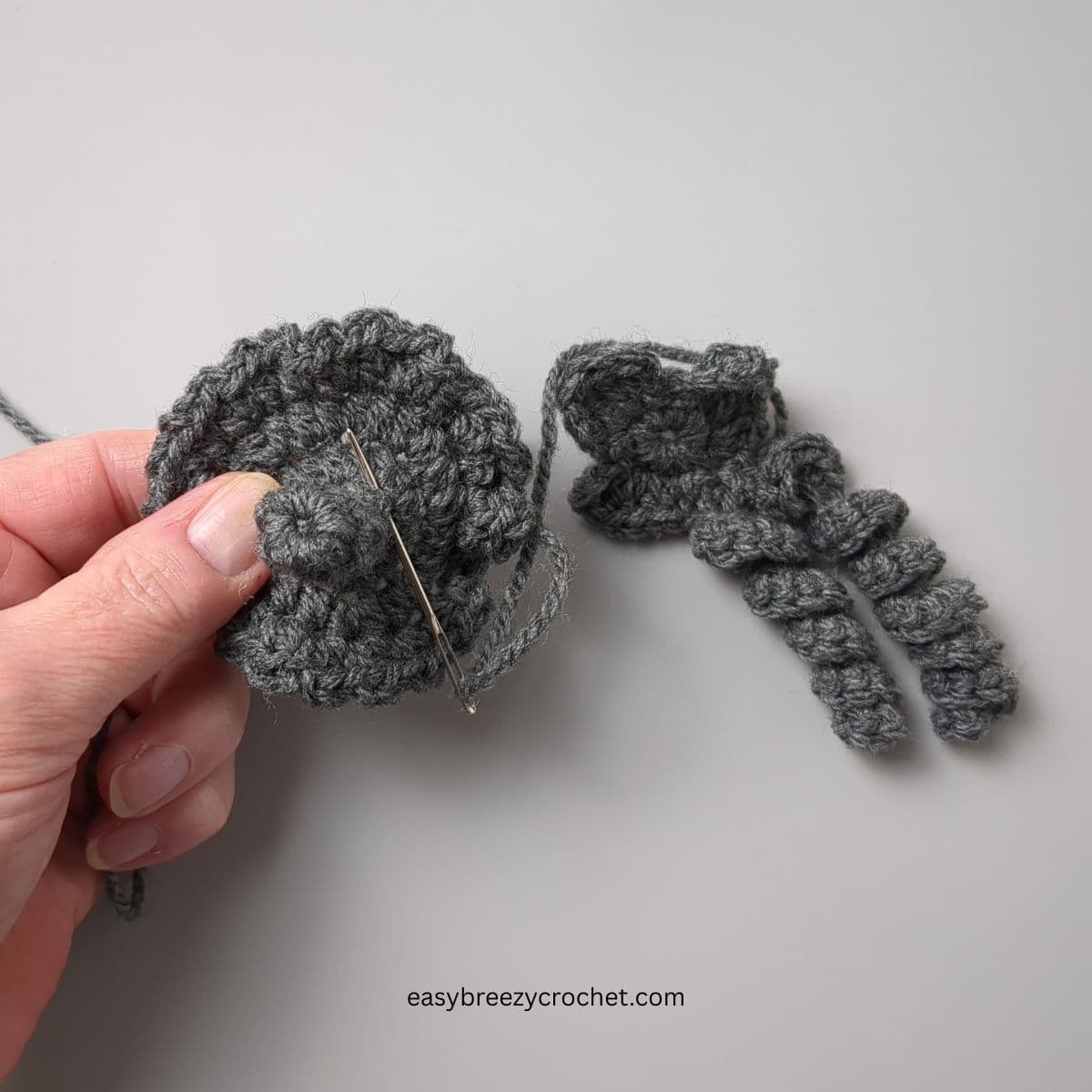 Crochet pumpkin stem, leaf and tendrils.