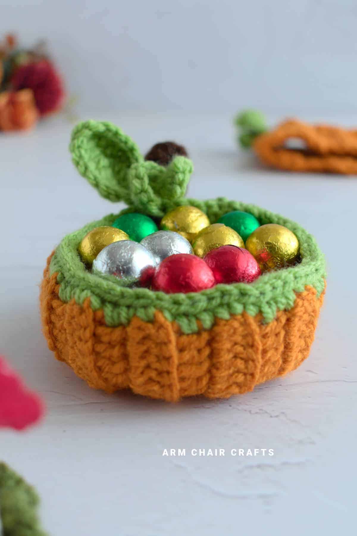 Crochet pumpkin bowl.